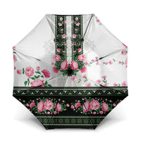 Green Romanian National Costume Umbrella Peony Flowers Traditional Folk Pattern - Wonder Print Shop