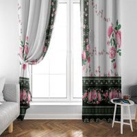 Green Romanian National Costume Window Curtain Peony Flowers Traditional Folk Pattern - Wonder Print Shop