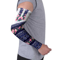 Navy Romanian National Costume Arm Sleeves Peony Flowers Traditional Folk Pattern - Wonder Print Shop