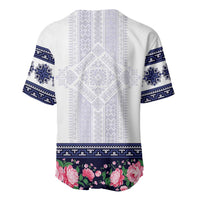 Navy Romanian National Costume Baseball Jersey Peony Flowers Traditional Folk Pattern - Wonder Print Shop