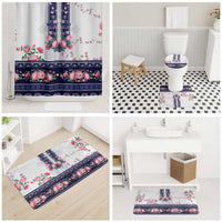 Navy Romanian National Costume Bathroom Set Peony Flowers Traditional Folk Pattern - Wonder Print Shop