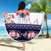Navy Romanian National Costume Beach Blanket Peony Flowers Traditional Folk Pattern - Wonder Print Shop