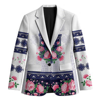 Navy Romanian National Costume Blazer Peony Flowers Traditional Folk Pattern - Wonder Print Shop