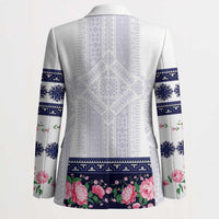 Navy Romanian National Costume Blazer Peony Flowers Traditional Folk Pattern - Wonder Print Shop