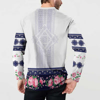 Navy Romanian National Costume Button Sweatshirt Peony Flowers Traditional Folk Pattern - Wonder Print Shop