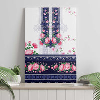Navy Romanian National Costume Canvas Wall Art Peony Flowers Traditional Folk Pattern - Wonder Print Shop