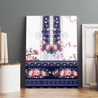 Navy Romanian National Costume Canvas Wall Art Peony Flowers Traditional Folk Pattern - Wonder Print Shop