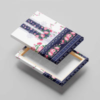 Navy Romanian National Costume Canvas Wall Art Peony Flowers Traditional Folk Pattern - Wonder Print Shop