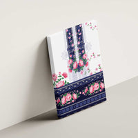 Navy Romanian National Costume Canvas Wall Art Peony Flowers Traditional Folk Pattern - Wonder Print Shop