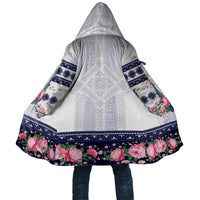 Navy Romanian National Costume Cloak Peony Flowers Traditional Folk Pattern - Wonder Print Shop