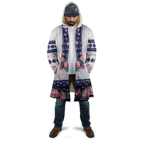 Navy Romanian National Costume Cloak Peony Flowers Traditional Folk Pattern - Wonder Print Shop
