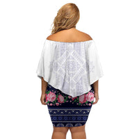 Navy Romanian National Costume Family Matching Off Shoulder Short Dress and Hawaiian Shirt Peony Flowers Traditional Folk Pattern - Wonder Print Shop
