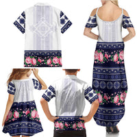 Navy Romanian National Costume Family Matching Summer Maxi Dress and Hawaiian Shirt Peony Flowers Traditional Folk Pattern - Wonder Print Shop