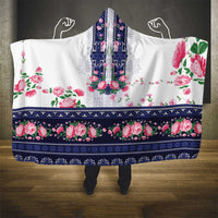 Navy Romanian National Costume Hooded Blanket Peony Flowers Traditional Folk Pattern - Wonder Print Shop