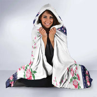 Navy Romanian National Costume Hooded Blanket Peony Flowers Traditional Folk Pattern - Wonder Print Shop