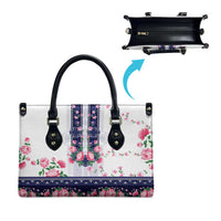 Navy Romanian National Costume Leather Bag Peony Flowers Traditional Folk Pattern - Wonder Print Shop