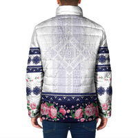 Navy Romanian National Costume Padded Jacket Peony Flowers Traditional Folk Pattern - Wonder Print Shop