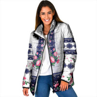 Navy Romanian National Costume Padded Jacket Peony Flowers Traditional Folk Pattern - Wonder Print Shop