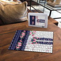 Navy Romanian National Costume Puzzle Peony Flowers Traditional Folk Pattern - Wonder Print Shop