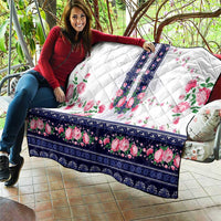 Navy Romanian National Costume Quilt Peony Flowers Traditional Folk Pattern - Wonder Print Shop