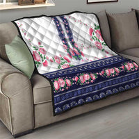 Navy Romanian National Costume Quilt Peony Flowers Traditional Folk Pattern - Wonder Print Shop