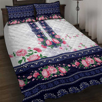 Navy Romanian National Costume Quilt Bed Set Peony Flowers Traditional Folk Pattern - Wonder Print Shop