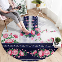 Navy Romanian National Costume Round Carpet Peony Flowers Traditional Folk Pattern - Wonder Print Shop