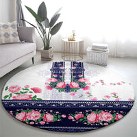 Navy Romanian National Costume Round Carpet Peony Flowers Traditional Folk Pattern - Wonder Print Shop