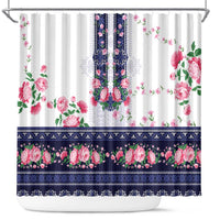 Navy Romanian National Costume Shower Curtain Peony Flowers Traditional Folk Pattern - Wonder Print Shop