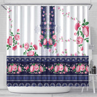 Navy Romanian National Costume Shower Curtain Peony Flowers Traditional Folk Pattern - Wonder Print Shop