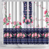 Navy Romanian National Costume Shower Curtain Peony Flowers Traditional Folk Pattern - Wonder Print Shop