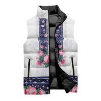 Navy Romanian National Costume Sleeveless Puffer Jacket Peony Flowers Traditional Folk Pattern - Wonder Print Shop