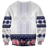 Navy Romanian National Costume Sweatshirt Peony Flowers Traditional Folk Pattern - Wonder Print Shop