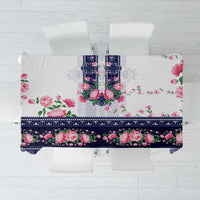 Navy Romanian National Costume Tablecloth Peony Flowers Traditional Folk Pattern - Wonder Print Shop