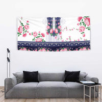 Navy Romanian National Costume Tapestry Peony Flowers Traditional Folk Pattern - Wonder Print Shop