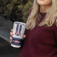 Navy Romanian National Costume Tumbler Cup Peony Flowers Traditional Folk Pattern - Wonder Print Shop