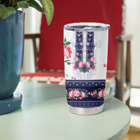 Navy Romanian National Costume Tumbler Cup Peony Flowers Traditional Folk Pattern - Wonder Print Shop