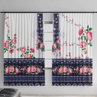 Navy Romanian National Costume Window Curtain Peony Flowers Traditional Folk Pattern - Wonder Print Shop
