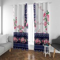 Navy Romanian National Costume Window Curtain Peony Flowers Traditional Folk Pattern - Wonder Print Shop