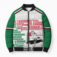 Personalized Sudan Bomber Puffer Jacket Secretary Bird With Typography Patterns - Wonder Print Shop