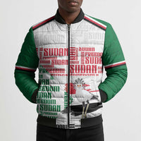 Personalized Sudan Bomber Puffer Jacket Secretary Bird With Typography Patterns - Wonder Print Shop