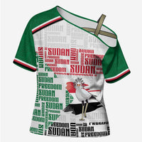 Personalized Sudan Cross Shoulder Shirt Secretary Bird With Typography Patterns - Wonder Print Shop