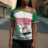 Personalized Sudan Cross Shoulder Shirt Secretary Bird With Typography Patterns - Wonder Print Shop