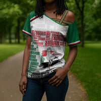 Personalized Sudan Cross Shoulder Shirt Secretary Bird With Typography Patterns - Wonder Print Shop