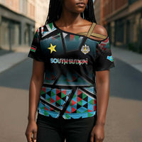 Custom South Sudan Cross Shoulder Shirt Geometric African Patterns - Wonder Print Shop