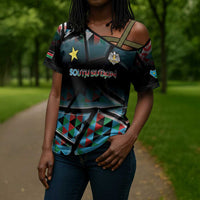 Custom South Sudan Cross Shoulder Shirt Geometric African Patterns - Wonder Print Shop