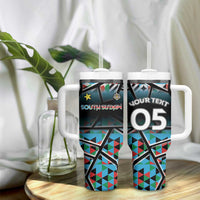 Custom South Sudan Tumbler With Handle Geometric African Patterns - Wonder Print Shop