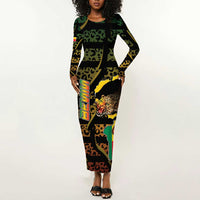 Personalized Benin Long Sleeve Bodycon Dress Powerful African Leopard - Wonder Print Shop