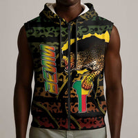 Personalized Benin Sleeveless Zip Hoodie Powerful African Leopard - Wonder Print Shop
