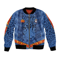Custom DR Congo Football Bomber Jacket Leopard Jaguar Tribal Pattern With Flags